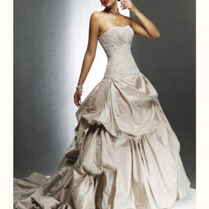 Maggie Sottero gown- Cream Tiered Embellished Strapless Gown for Bride